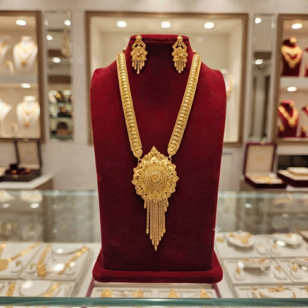 Xuping Royal Gold Plated Sita Haar Long Necklace Set with Matching Earrings